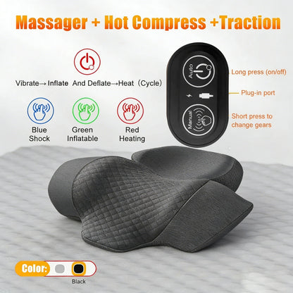 Electric Neck Massager Cervical Pillow Hot Compress Neck Stretch Heating Vibration Neck Shoulder Massage Pillow Back Traction