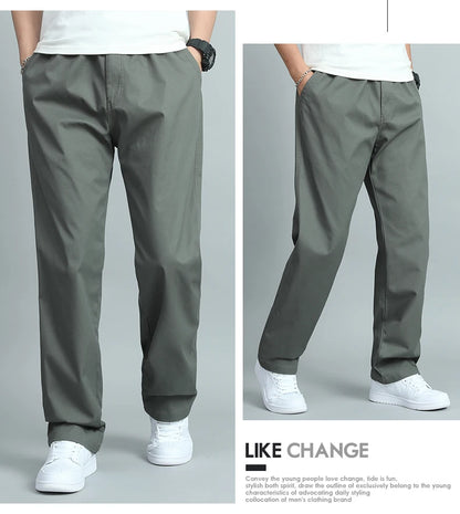 Big Size Men's Casual Cotton Trousers Loose Fit Straight Pants Multi Pocket Big Man Long Pants Mens Jogger Pants Summer Autumn