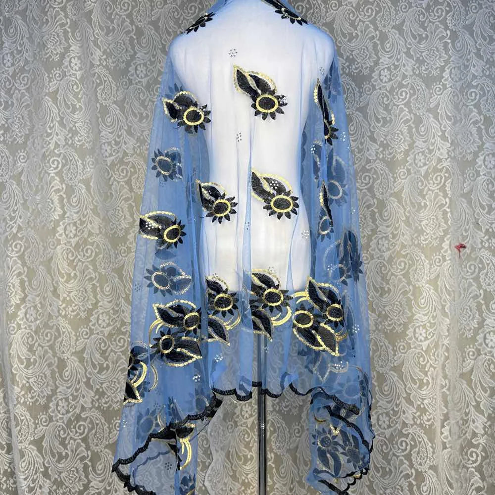 On Sale 2025 New African Net Hijab Scarf for Muslim Women African Dubai Islam Headscarf Embroidery Shawls Voile