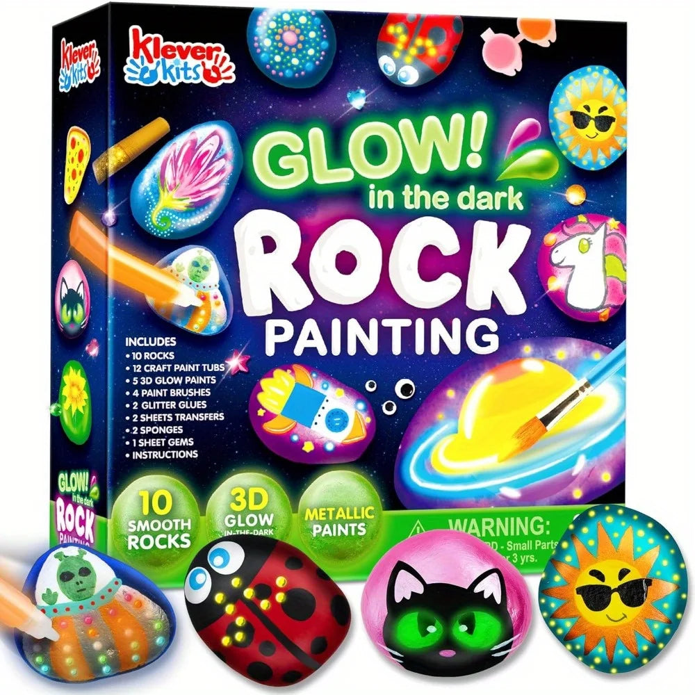 JOYFY Rock Painting Kit Glow in The Dark Rock Kit Arts and Crafts for Boys Girls Best Birthday Chirstmas Party Gift