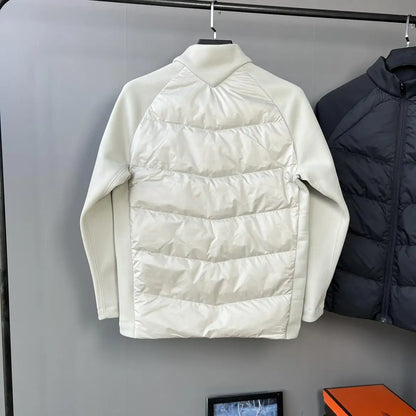 90 white duck down three-proof fabric men's down jacket, stand-up collar knitted patchwork sports outdoor winter coat