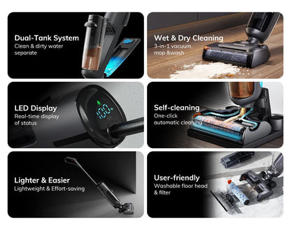 ILIFE W90 Pro Cordless Vacuum Cleaner Mop Wet & Dry, 7000Pa Suction, One Tap Self-Cleaning, Floor Washer, LED Display, Large Dual Water Tank, Upgraded W90