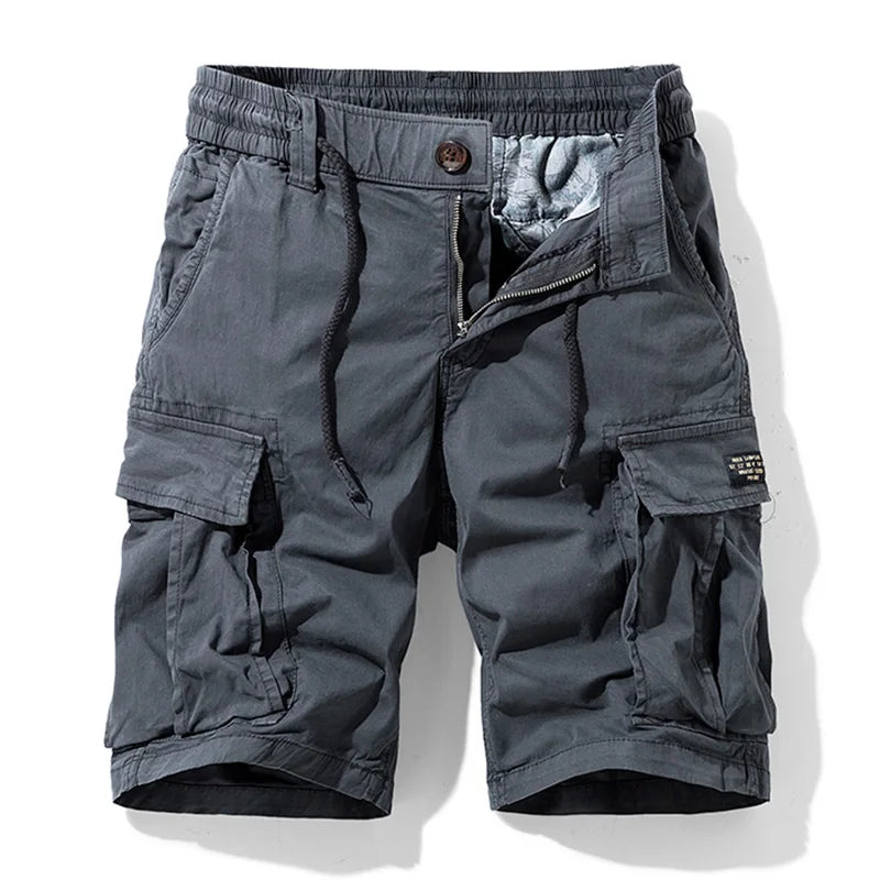 Men Summer New Multi Pockets Cotton Cargo Shorts Men Fashion Solid Quick Dry Joggers Shorts Pants Outdoor Breathable Shorts Male