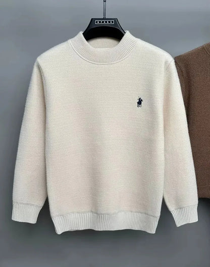 High end brand velvet sweater men's new designer fashion exquisite pony embroidery winter thick warm round neck knitted pullover