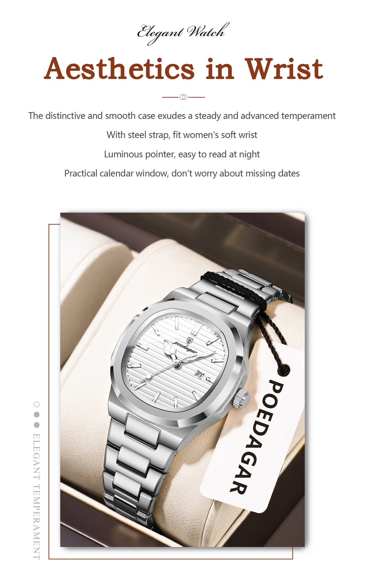 POEDAGAR Top Exquisite Women's Wristwatch Waterproof Luminous Date Fashion Ladies Watches Stainless Steel Quartz Watch For Woman