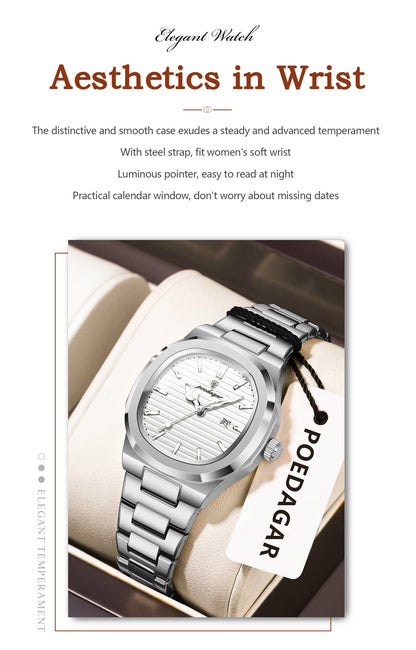 POEDAGAR Top Exquisite Women's Wristwatch Waterproof Luminous Date Fashion Ladies Watches Stainless Steel Quartz Watch For Woman