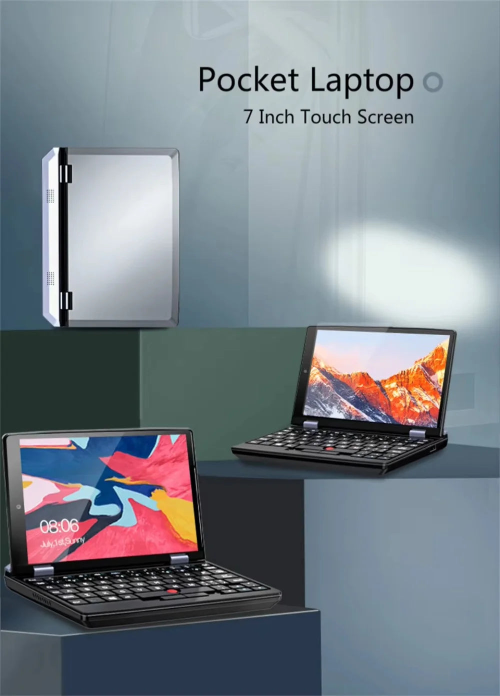 7 inch Pocket Laptop N95 Notebook Touch Screen Portable Netbook Win 11 Pro 8GB 16GB+1TB Mini PC Micro Computer Bluetooth 4.2