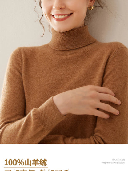 Cashmere Sweater Women's Turtleneck Long Sleeved Knitted Pullover 100% Pure Cashmere Base Sweater Korean Version Women's Top