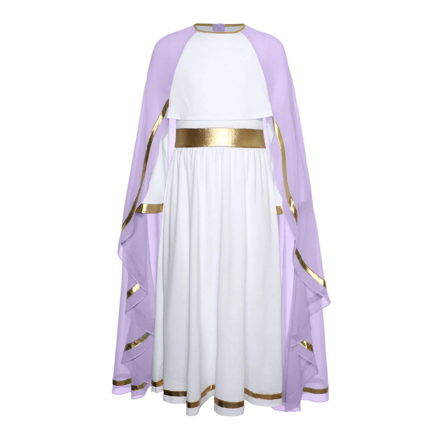 Halloween Virgin Mary Costume for Kids Girls Fancy Greek Princess Cosplay Long Sleeve Ruffle Dress with Chiffon Cape Theme Party