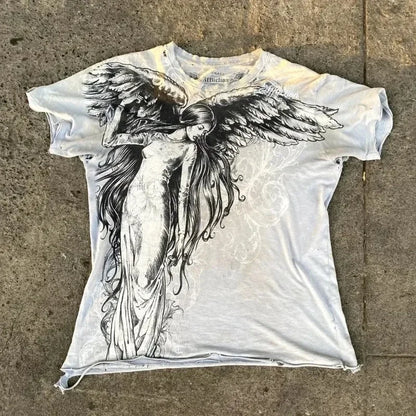 200s  Angel New Fashion Goddess Printed T Shirt Short Sleeve Female Street Popular Vintage Casual Joker Sports T Shirt Unisex