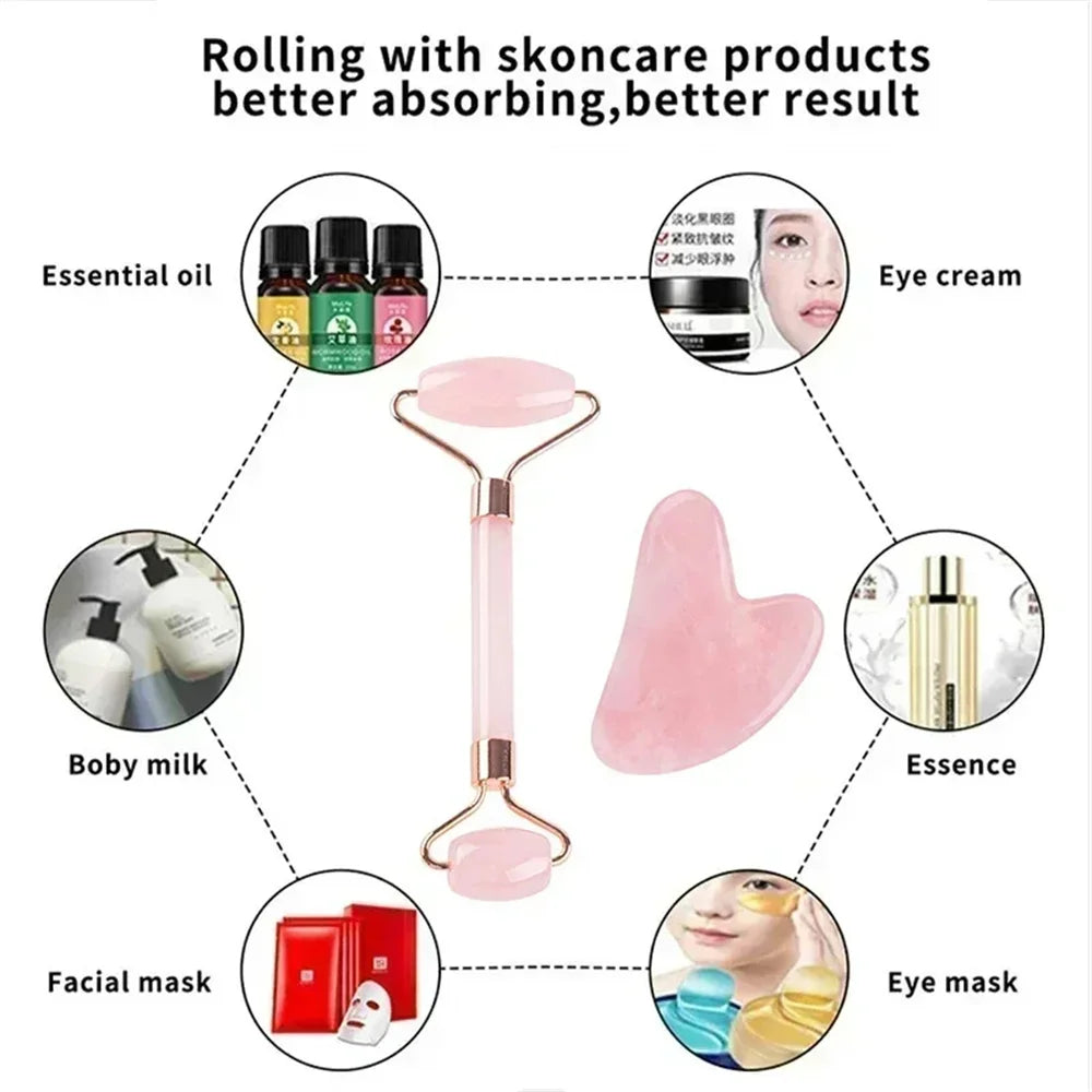 Facial Massage Roller With Gua Sha Stone Multifunctional Massager For Body Eye Acupoint Relief Anti-Aging Daily Skin Care Tools