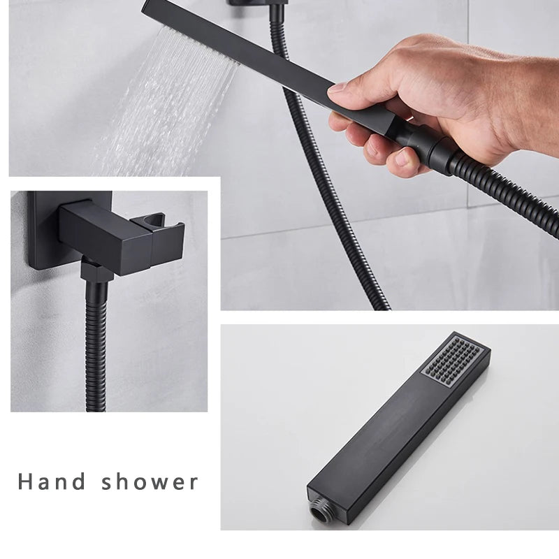SHBSHAIMY Thermostatic Shower Faucets Bathroom Black Waterfall Shower Set Chrome Wall Mounted Three Ways Hot And Cold Mixer Tap