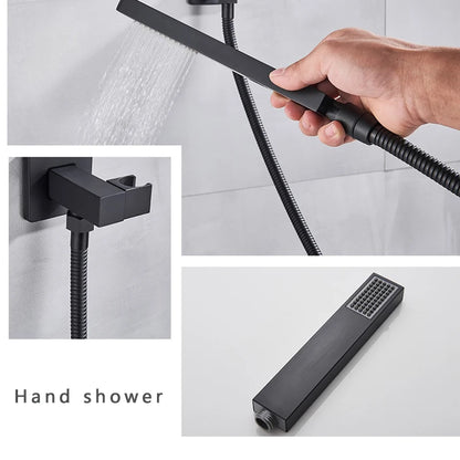 SHBSHAIMY Thermostatic Shower Faucets Bathroom Black Waterfall Shower Set Chrome Wall Mounted Three Ways Hot And Cold Mixer Tap