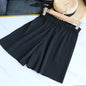 Women Casual Wide Leg Shorts 2025 Summer Elastic High Waist Pleated Shorts Woman Solid Color Loose Ice Silk Knee-Length Pants