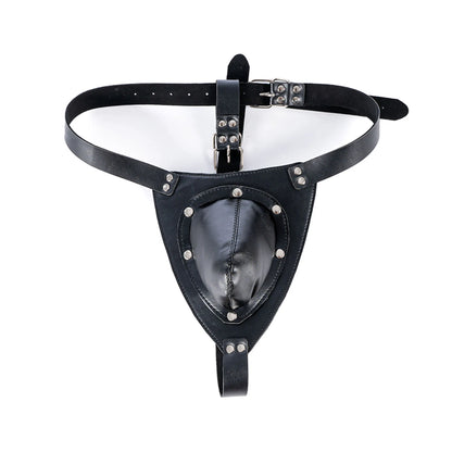 Erotic Underwear Men Leather G-strings With Open Penis Pouch,Fetish BDSM Bondage Men Gay Cock Cage Chastity Panty,Sexy Lingerie