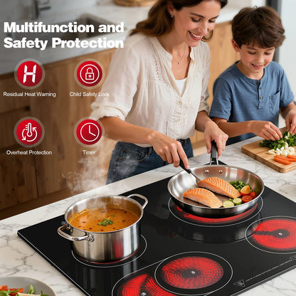 2-Zone Ceramic Hob, 3000W with Child Lock, 9 Heat Levels, 1-99min Timer, Black (CE Certified)