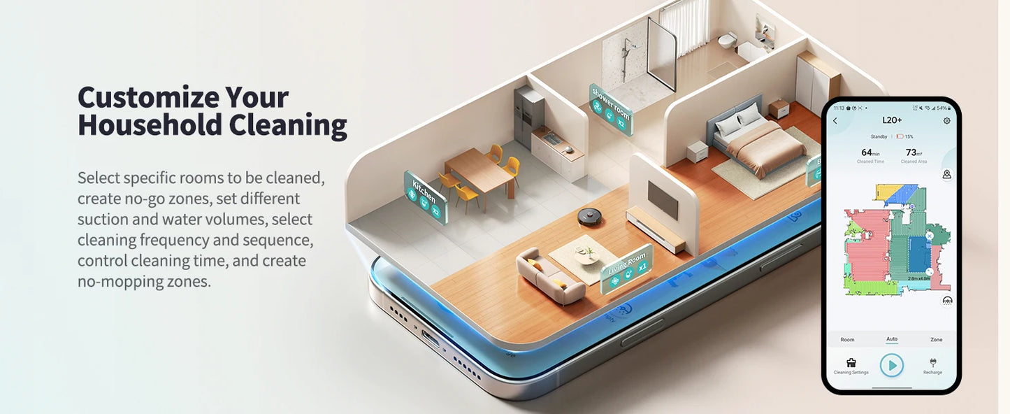 Laresar L20 Robot Vacuum Cleaner 5000Pa Smart LDS Navigation Self-emptying Station APP Control Home Floor Mopping Carpet Clean