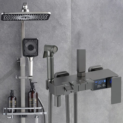 Gold Piano Digital Display Bathroom Shower Set Brass Bathroom Faucet Accessories Thermostatic Digital Bathroom Shower System
