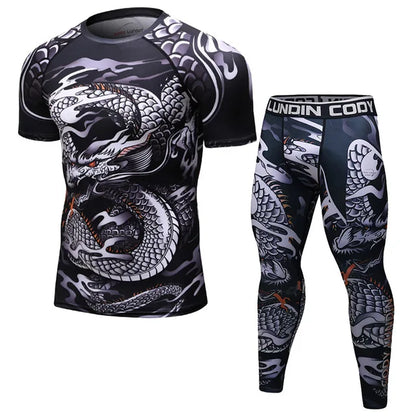 New Men Sports Jiu Jitsu BJJ Suit Gym Fitness Compression Clothes Running Jogging Sport Wear Exercise Workout Rashguard Tights