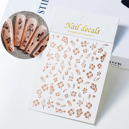 1pc 3D Hibiscus Flowers Nail Sticker White Black Flower Petals Adhesive Decals Pink Golden Floral Slider For Nail Art Decoration