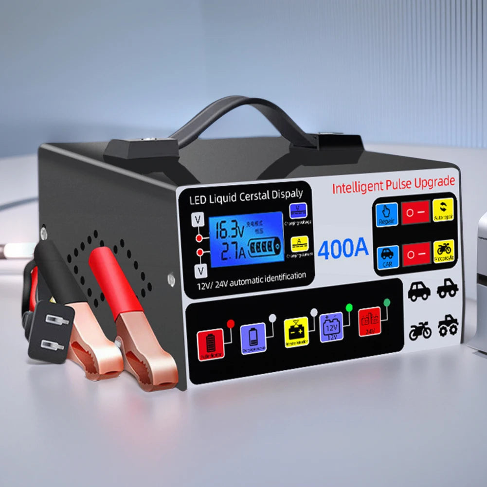 400A Intelligent Pulse Repair Charger Battery High Power Fast Charger 12V/24V Five-Stage Full Automatic Car Battery Charger 220W