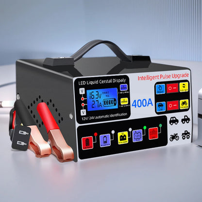 400A Intelligent Pulse Repair Charger Battery High Power Fast Charger 12V/24V Five-Stage Full Automatic Car Battery Charger 220W