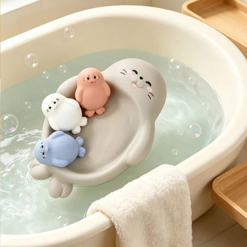 Baby Bath Toys Floating Hippo Seal Animal Family Water Play Set Toddler Bathtub Shower Fun