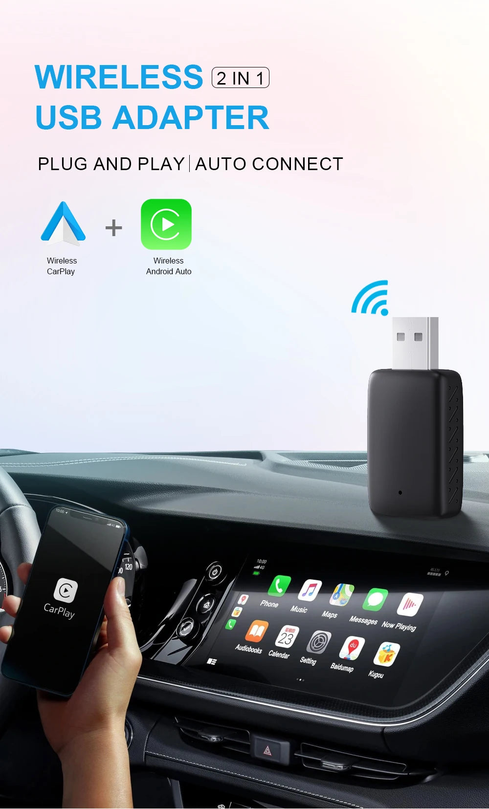 2026 NEW Wired to Wireless CarPlay and Android Auto 2 in 1 Mini Adapter 5GHz WiFi5 for 99% Original Wired CarPlay/Auto Cars