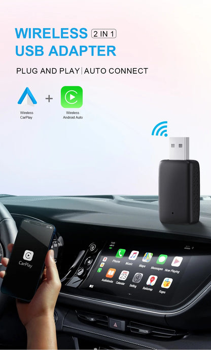 2026 NEW Wired to Wireless CarPlay and Android Auto 2 in 1 Mini Adapter 5GHz WiFi5 for 99% Original Wired CarPlay/Auto Cars