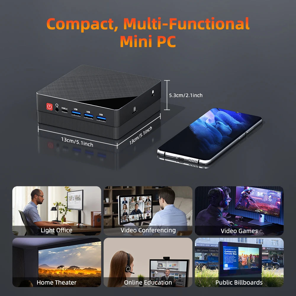 TexHoo Mini PC AMD R5 6600H  R7 7730U  R3 4300U Dual HDMI DP Wifi6 WDesktop Gaming Computer Dual network ports