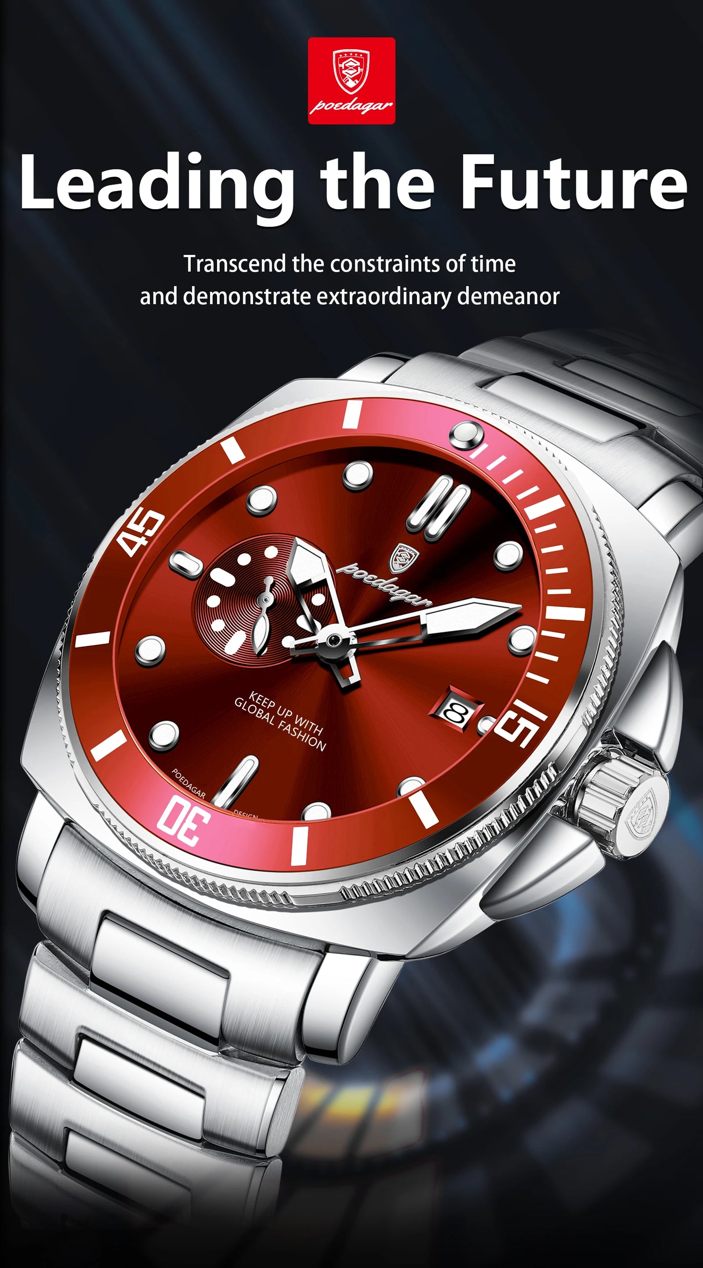 POEDAGAR Luxury Trendy Men Watch Waterproof Luminous Date Stainless Steel Male Watch Quartz Business Sports Men's Watches Reloj