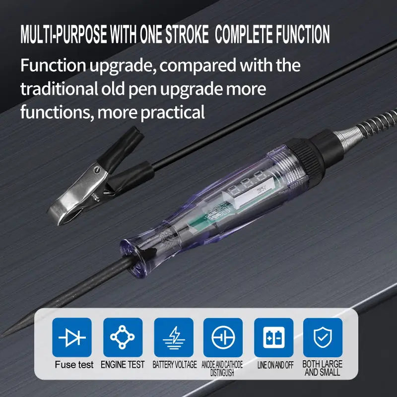 6V 12V 24V DC Car Truck Voltage Circuit Tester Digital Display Long Probe Pen Light Bulb Automobile Diagnostic Tools Auto Repair