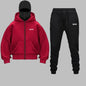 2025 Autumn Winter Men Zippered Hooded Sweatshirt Set - Balakrava Street Fashion Windproof Ninja Letter Design Two-Piece Set