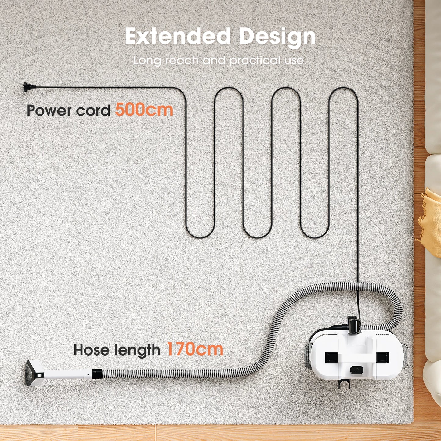 Powerful Carpet Cleaner 13.5 KPa Lubluelu V6 with 1.75L Dual Tanks, 5M Cord 1.7M Hose - Deep Clean Sofa Mattress Car Seat Pet Stains