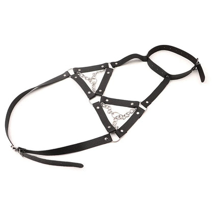 BDSM Alternative Training Sexy Black Leather Collar, nipple clamps, waist binder, and bralette