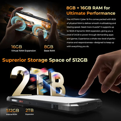 HOTWAV Cyber 16 Pro Rugged Smartphone G100 Octa-core Android 15 Mobile Phone 108MP 6.6'' FHD+ 2K 8GB 512GB 6280mAh Cellphone