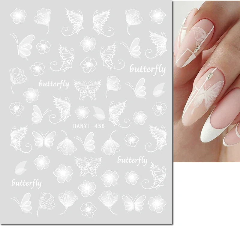 3d Nail Art Decals Watercolor Florals Purple Green Pink Flowers Leafs Fruit Adhesive Sliders Nail Stickers For Manicure