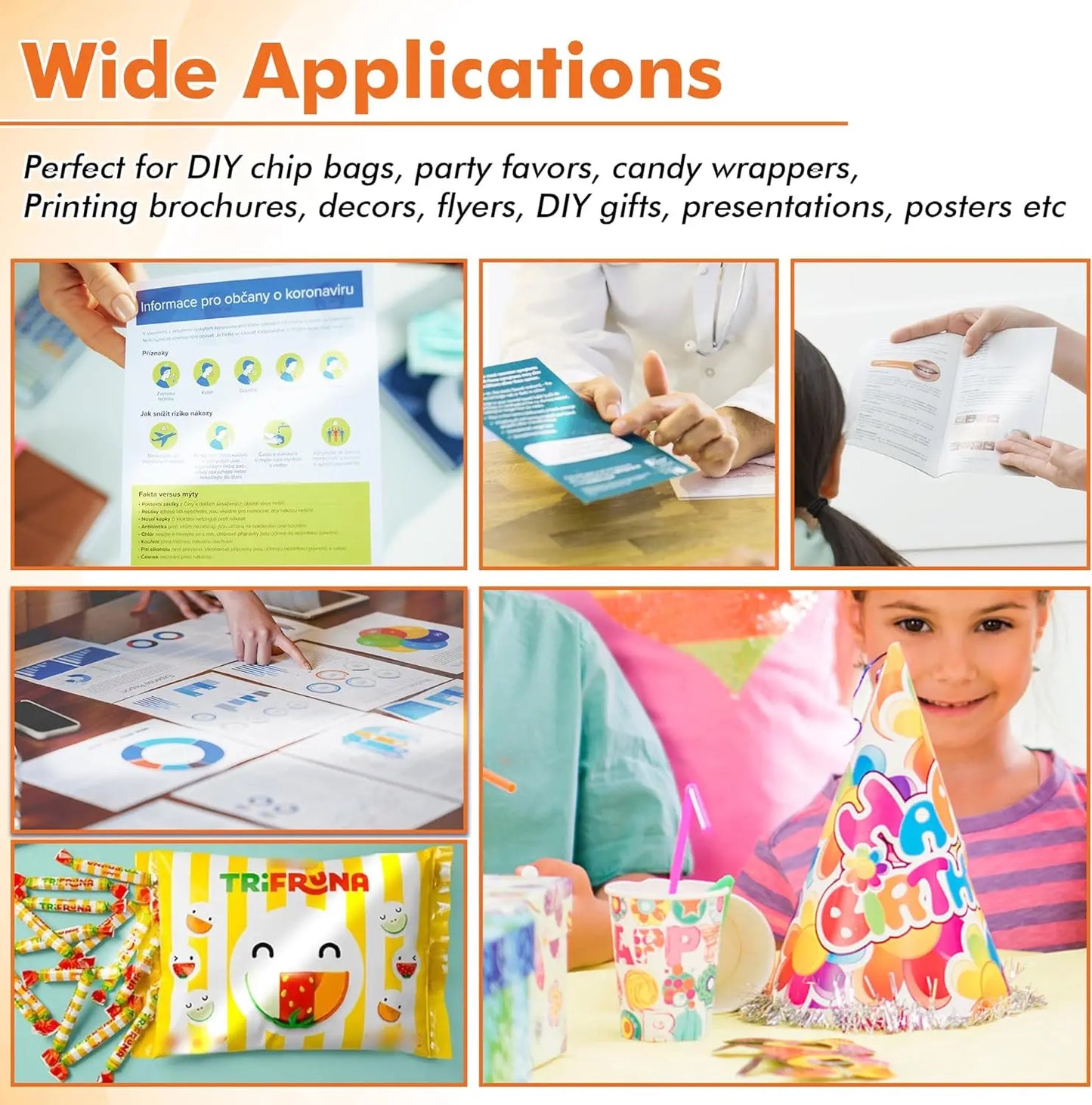 100 Sheets A4 Printable Single Side Photo Paper for Inkjet Printer, Bright Color, Suitable for Photography, Family, Festivals