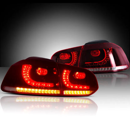 08-14 Golf MK6 Hatchback VLAND LED Tail Lights E-Mark w/ Amber Sequential Turn Signal Rear Lamps Assembly Set of 2