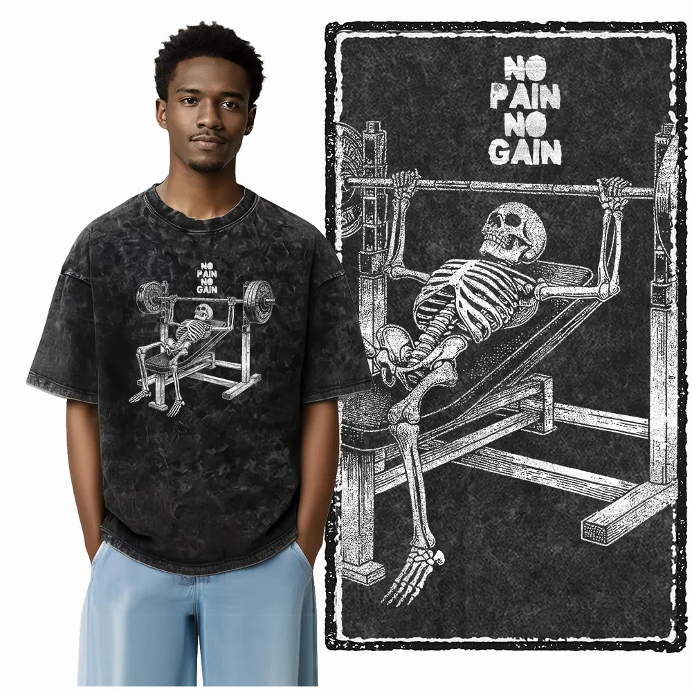 YG BODY BUILDING Printed Cotton Acid Washed Graphic Unisex T Shirt Cool CROSSFIT Streetwear Men Tshirts Big Size Tee for Men