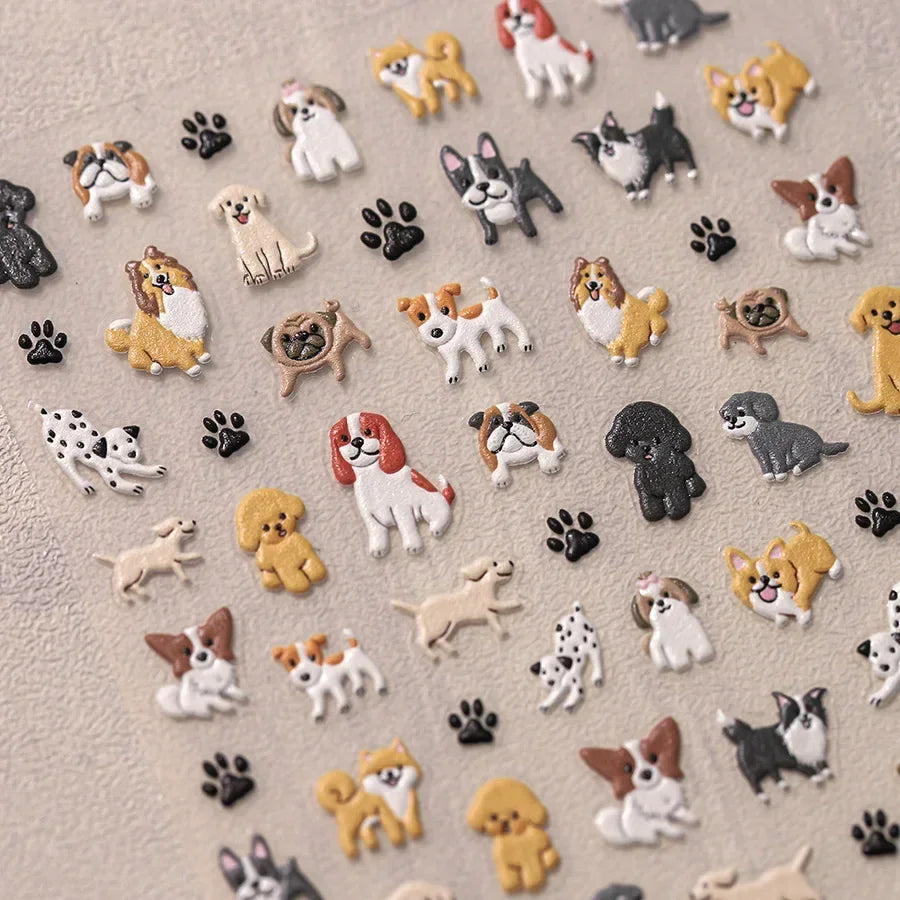 Lovely Animal Graffiti Cat Claw Rabbit Bunny Bear Dog Flower Fruit Dim Sum Candy Sunflower Adhesive 5D Nail Art Stickers Decal