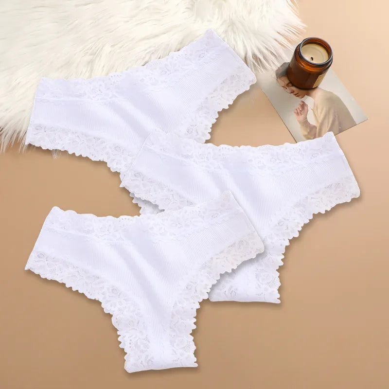 3Pcs/set Women Cotton Lace Panties Floral Intimate Underwear Trendy Patchwork Lace Briefs Female Soft Underpants Lingerie S-XL