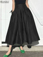ZANZEA Fashion Holiday Faldas Mujer Casual Women Solid Color High Waist Jupe Femmes Elegant Commute Pleated Front Midi Skirts
