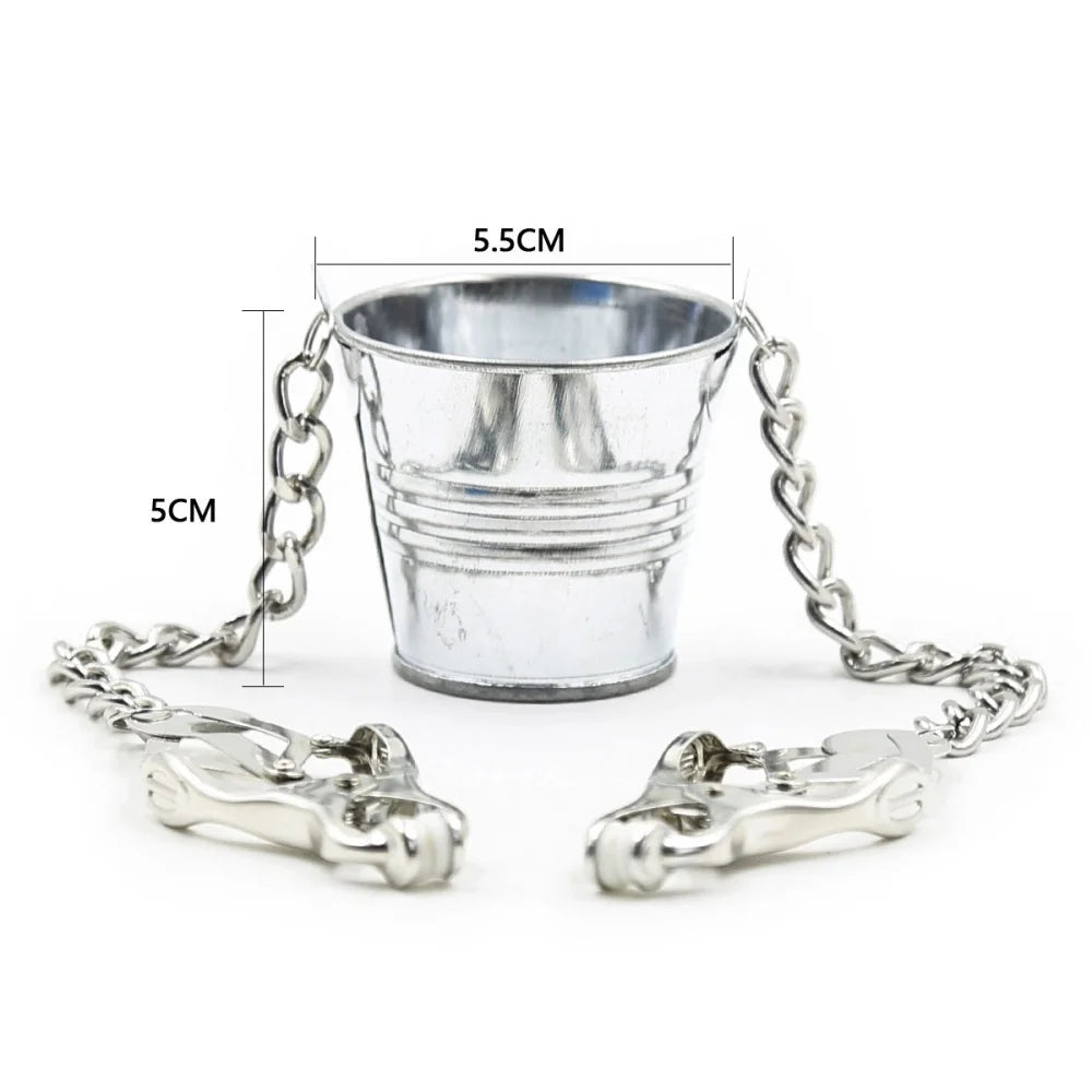 Nipple Clip Metal Chain Clip Clitoral Clip Adult Sex Toy Slave Bucket BDSM Small Water Bucket Silver Iron Chain Clip Suitable Fo