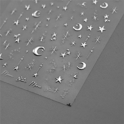 1PC 5D Korean Bronzing Nail Stickers Japanese Gold Silver Star Moon Luxury DIY Nail Art Decoration Decals Manicure Accessories