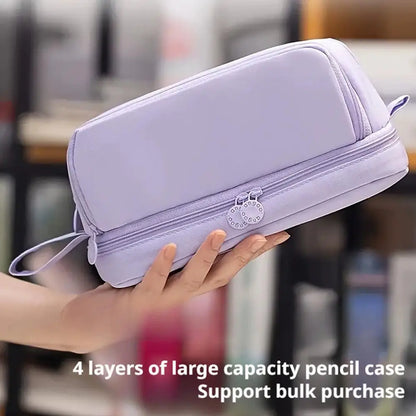 Macaron Color Large Capacity Pencil Case Multi Layer Compartments Eco Friendly Material Zipper Closure for School Storage Bag