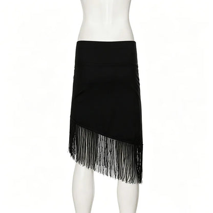 European American Low Rise Elegant One Piece Tassel Skirt Knitted Irregular Strap Wrapped Mid Length Skirt