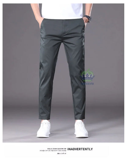 Summer High Quality Cotton Ankle Length Casual Pants Men Business Slim Elastic Waist Jogger Outdoors Korean Work Suit Trousers