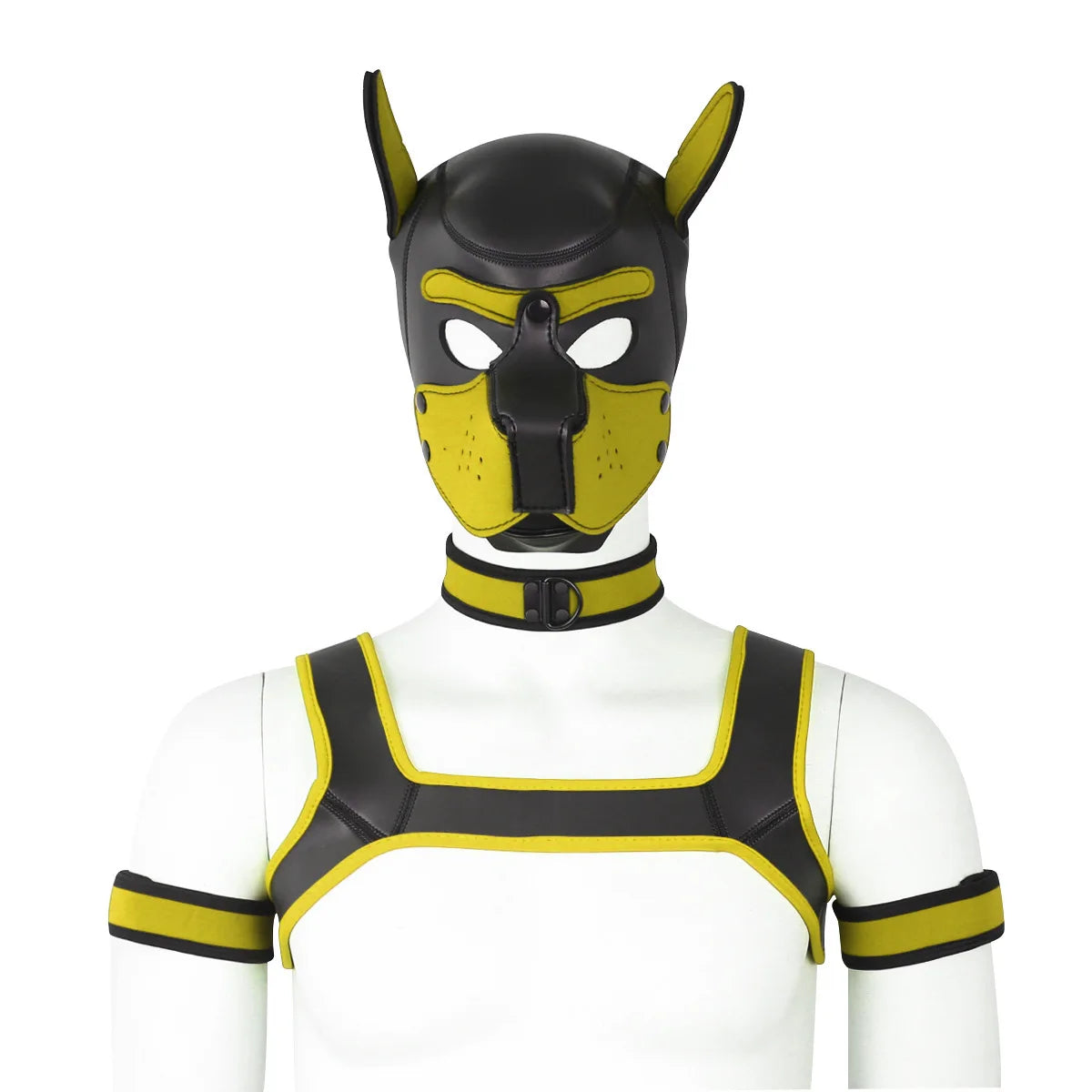 Large Size Puppy Cosplay Neoprene Fetish Hood Mask Kit with Chest Strap Collar Armband Sex Costumes for Bdsm Slave Role Play
