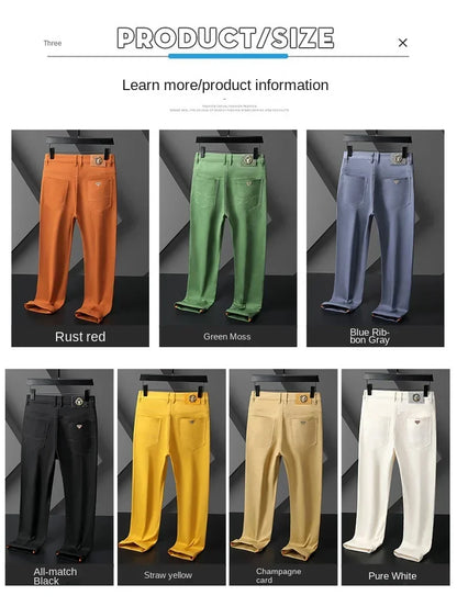 Seven-Color Stretch 97% Cotton and 3% Spandex Jeans Men Trendy Wild Simple High-End Slim-Fitting Small Straight Casual Trousers